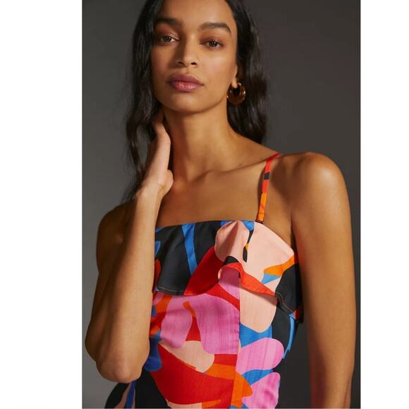 New Anthropologie Corey Lynn Calter Ruffled Printed Mini Dress $220 MEDIUM Pink - Picture 3 of 7